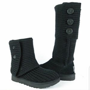 UGG Black Classic Cardi Tall Black Slouchy Chunky Sweater Cuff Boots Women 9 EUC